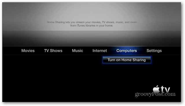 Apple TV Lülitage kodu jagamine sisse