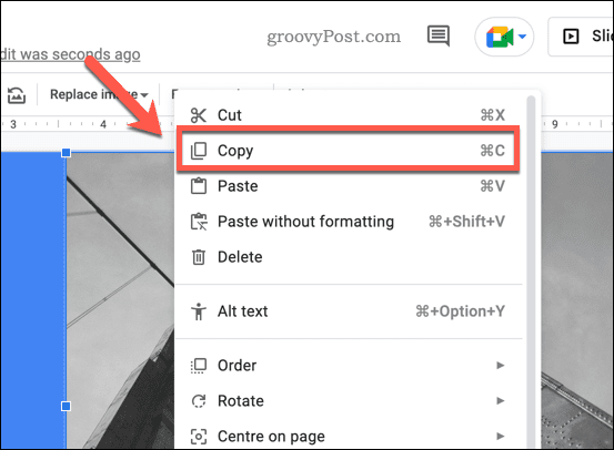 Kopeerige pilt teenuses Google Slides