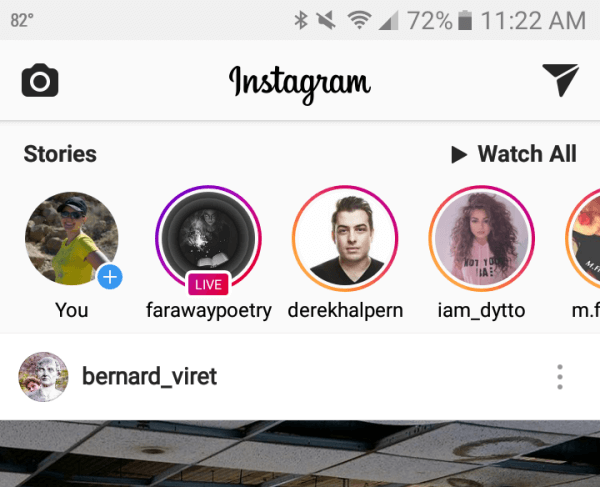 Instagrami lood ilmuvad teie uue voo ülaosas.