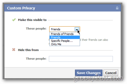 Kohandatud privaatsuse jagamine Facebooki värskenduste ja fotode jaoks