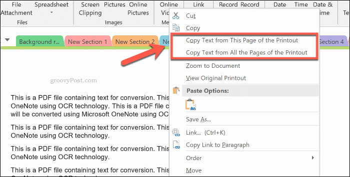 Teksti kopeerimine lehe väljatrükist OneNote'is