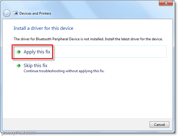 Windows otsib lahendust ja kui ta suudab selle välja mõelda, siis pakub see teile Bluetooth-ühenduse parandamise