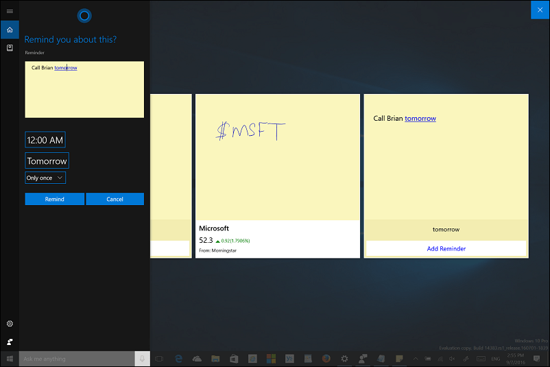 Windows 10 juubeli värskenduse näpunäide. Kasutage kleebiste ja Cortanaga tinti
