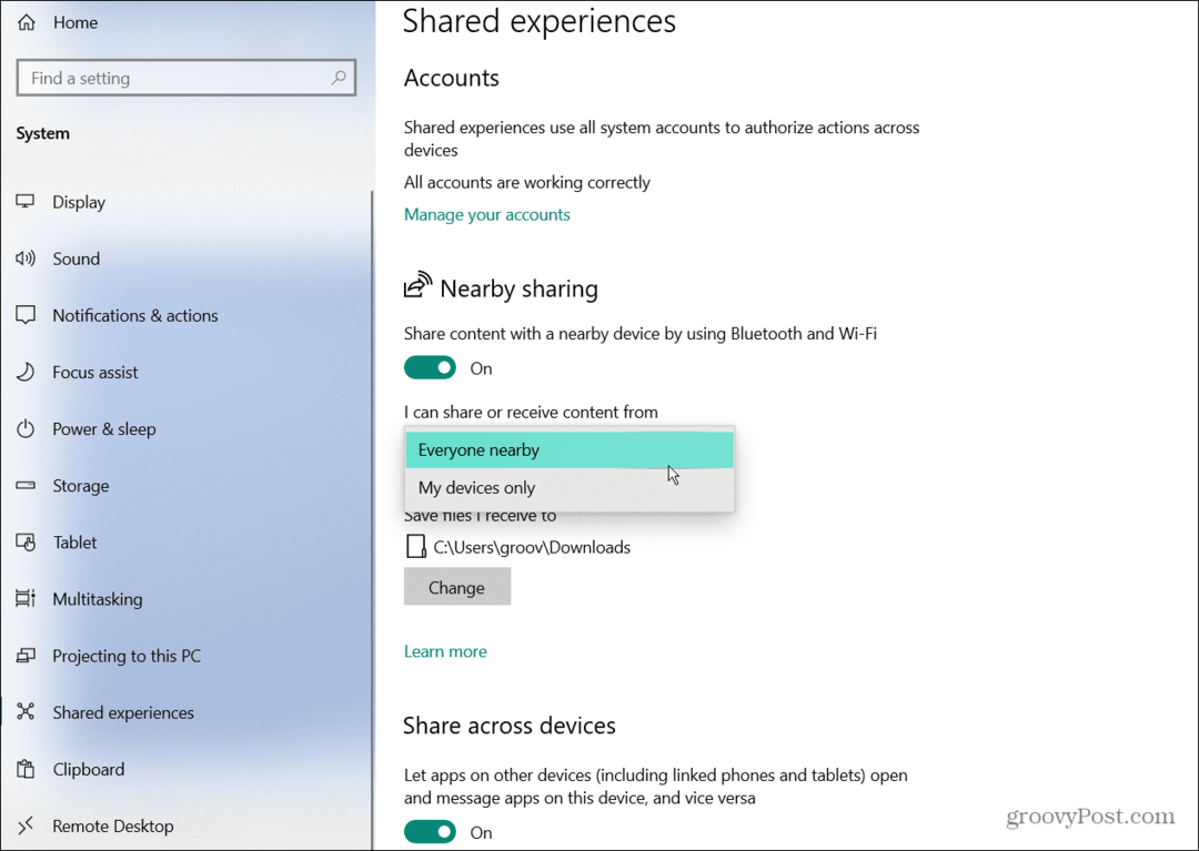 Windows 10 läheduses jagamine