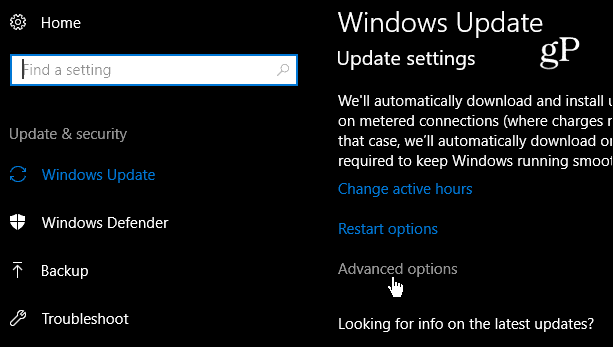 Windows 10 täpsemad värskendussätted