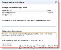 Google Voice'i kutse ekraanipilt