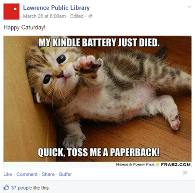 lawrence'i rahvaraamatukogu facebooki postitus