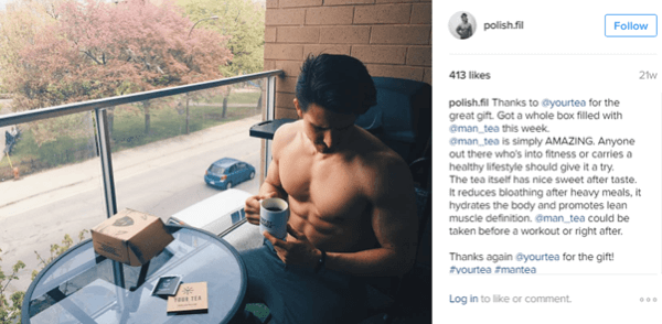 Mikromõjutaja Filip Tomaszewski poseerib Man Teaga ja jagab eeliseid oma Instagrami jälgijatega.