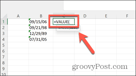 Exceli väärtuse funktsioon
