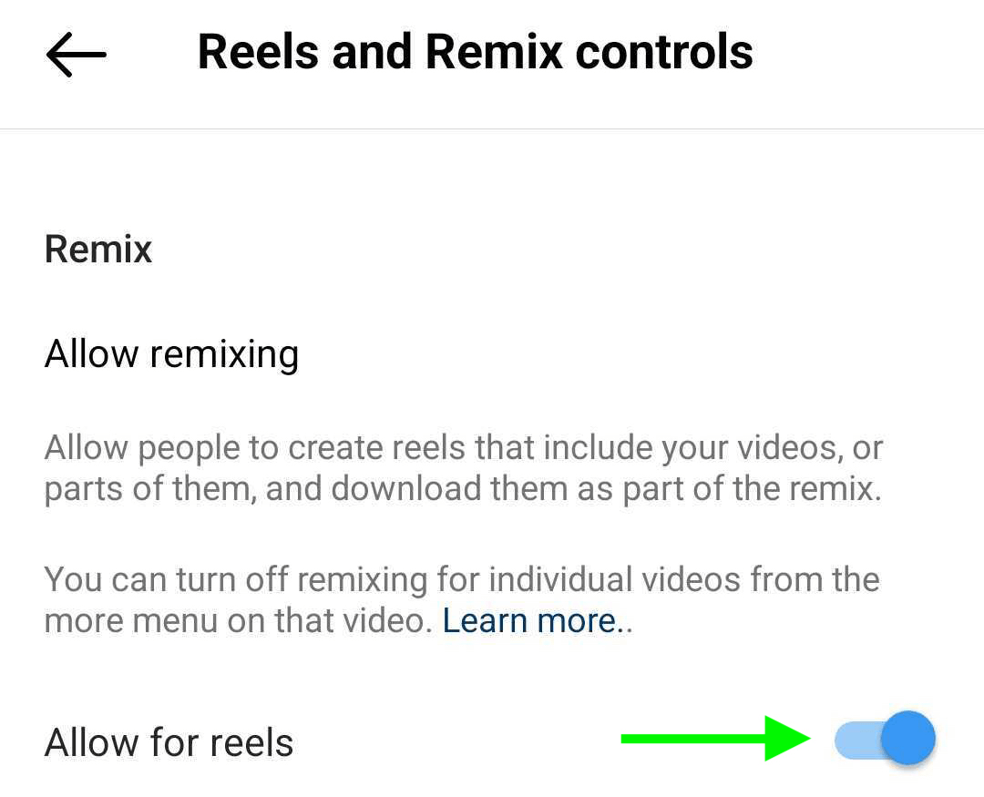 Rullide ja Remix Controls'i pilt Instagrami ettevõtte profiili seadetes