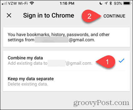 Kombineeri minu andmed Chrome'is iOS-i jaoks