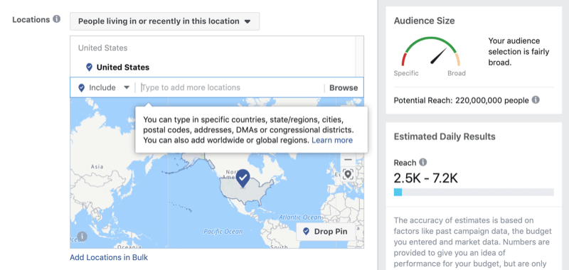 Asukohtade sihtimine Facebooki reklaamihalduris