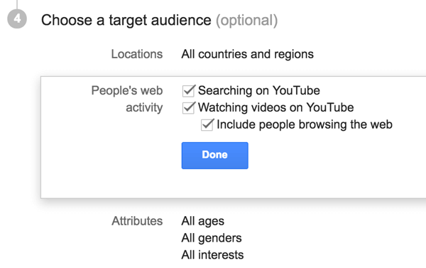 Valige oma YouTube'i reklaami sihtrühm.