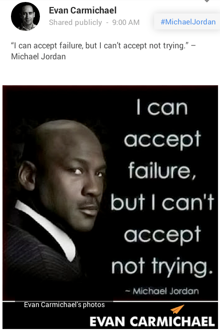 kaubamärgiga pilt Michael Jordan'i tsitaadist teenuses google +