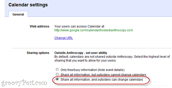Kuva privaatse aadressi URL Google Appsi kalender