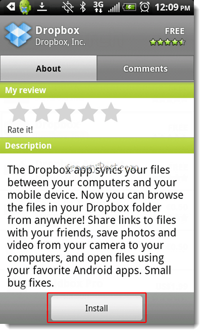 Android Dropboxi installimine