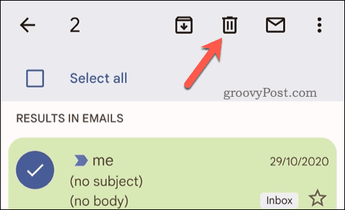 Valitud meilide kustutamine mobiili Gmailis