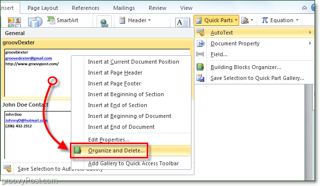 kuidas kustutada Office 2010 automaatteksti kirjeid