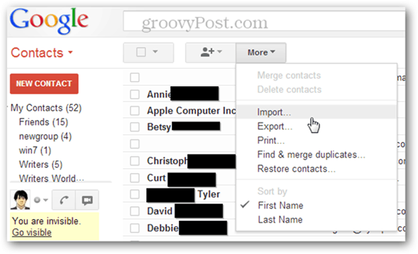 kuidas Gmailis importida mitu vcf-faili