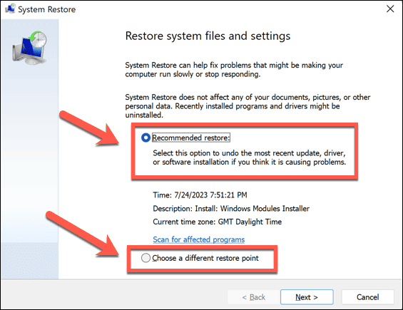 Windows 11 taastamise valikud