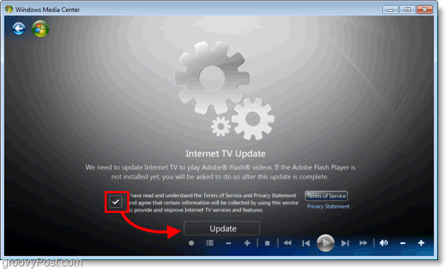 Windows 7 Media Center - installige Interneti-TV värskendus