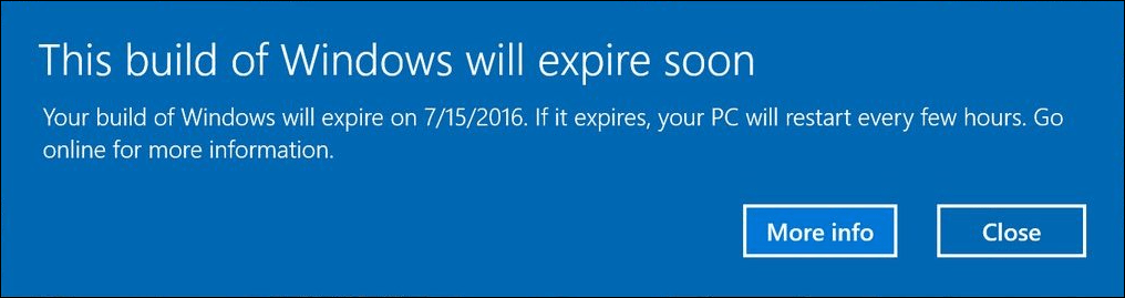 Windows 10 Insideri eelvaade ehitab kasutajaid alarmeerimisteadetega