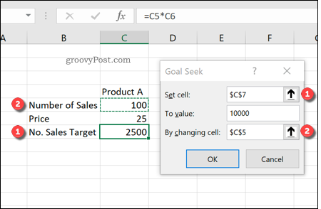 Eesmärgi otsimise kasutamine Excelis