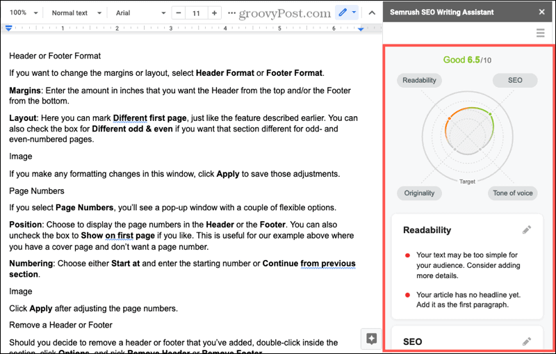 Semrush SEO Writing Assistant lisandmoodul Google Docsile