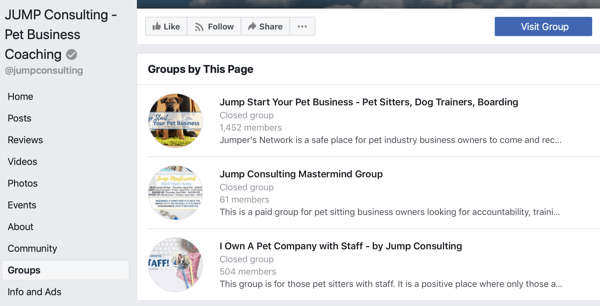 Kuidas kasutada Facebooki gruppide funktsioone, näide gruppidest Facebooki lehel, JUMP Consulting