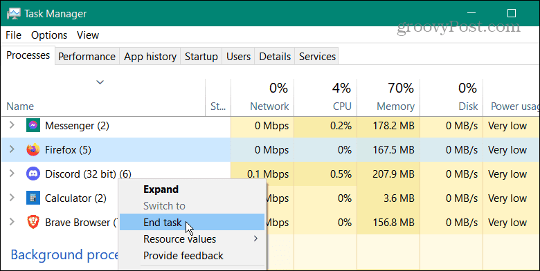 lõpeta Firefoxi protsessi tegumihaldur