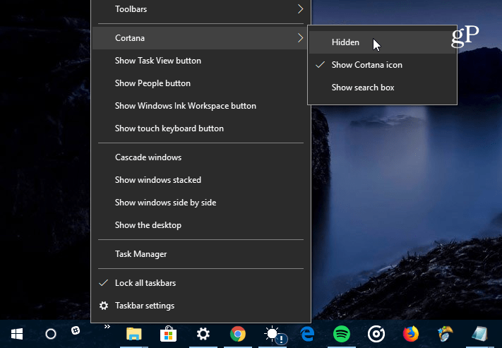 peida Cortana otsingukast