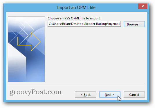 OPML-viisardi importimine