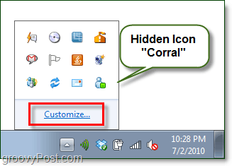 peidetud ikoon corral Windows 7-s