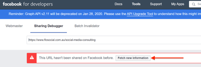 2. samm, kuidas kasutada tööriista Facebook Sharing Debugger