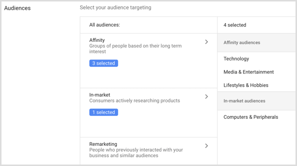 Google AdWordsi kampaania vaatajaskonna seaded.