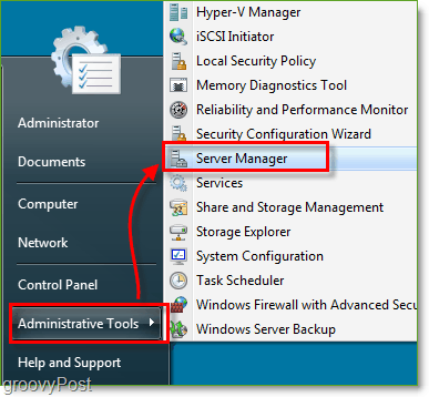 Ekraanipilt - Windows Server 2008 käivitage serverihaldur