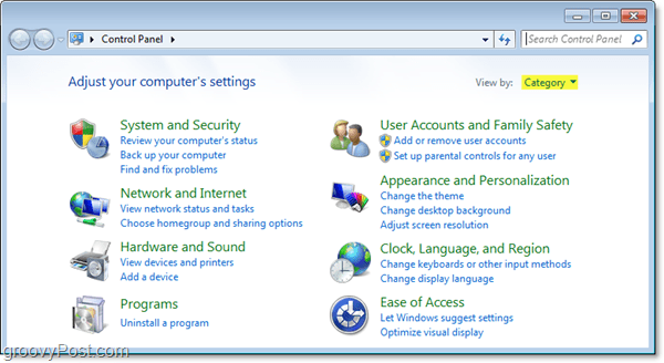 Windowsi 7 juhtpaneel kategooriavaates