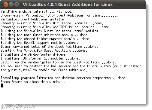 käivitage Linuxi virtuaalboksi külaliste täiendusi