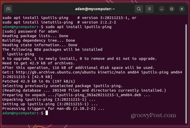 ubuntu installi ping
