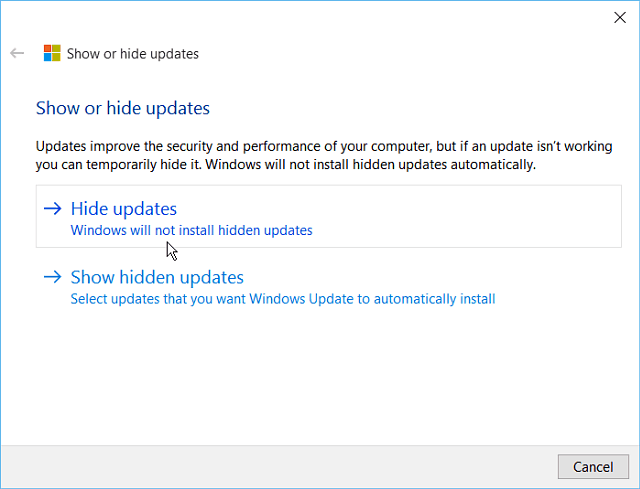 Peida Windows 10 värskendustööriist