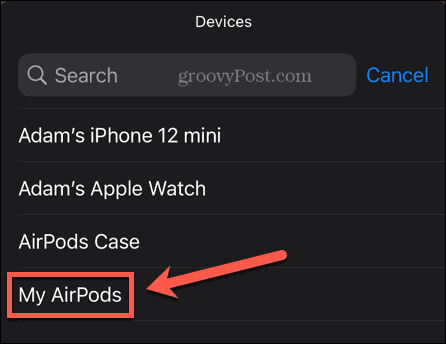 iphone select airpodsi akuvidin