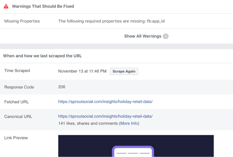 samm-sammult tutvuge vahemälu tühjendamisega Facebooki pakettvalideerija abil