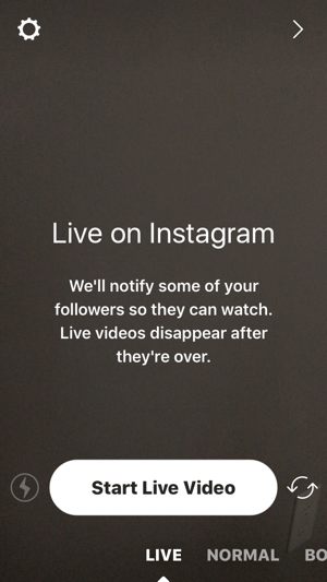 Instagrami otseülekande alustamiseks puudutage kaameraikooni ja seejärel käsku Start Live Video.