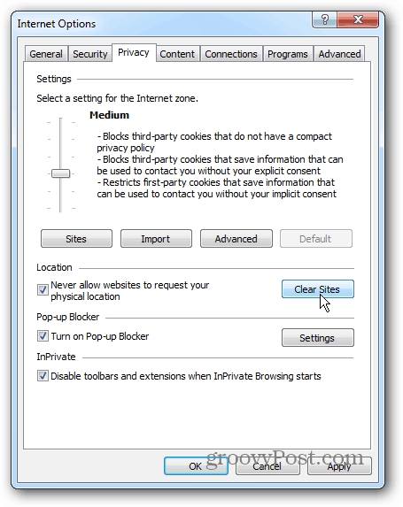 Windows 7 IE 10 privaatsus