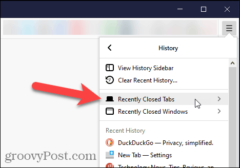 Valige Firefoxis hiljuti suletud vahelehed