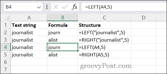 Funktsioonide LEFT ja RIGHT kasutamine Excelis
