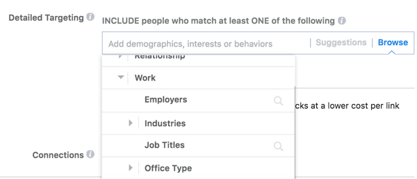 Facebook pakub teie sihtrühma töö põhjal üksikasjalikke sihtimisvalikuid.