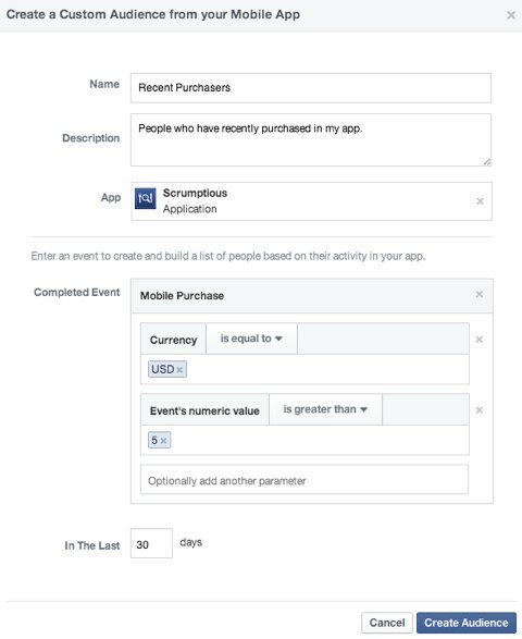 facebooki kohandatud vaatajaskonna mobiilirakendus
