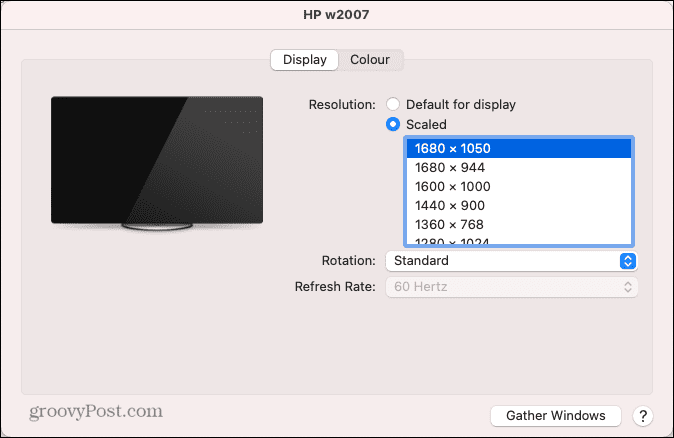 maci välise ekraani eraldusvõime valikud