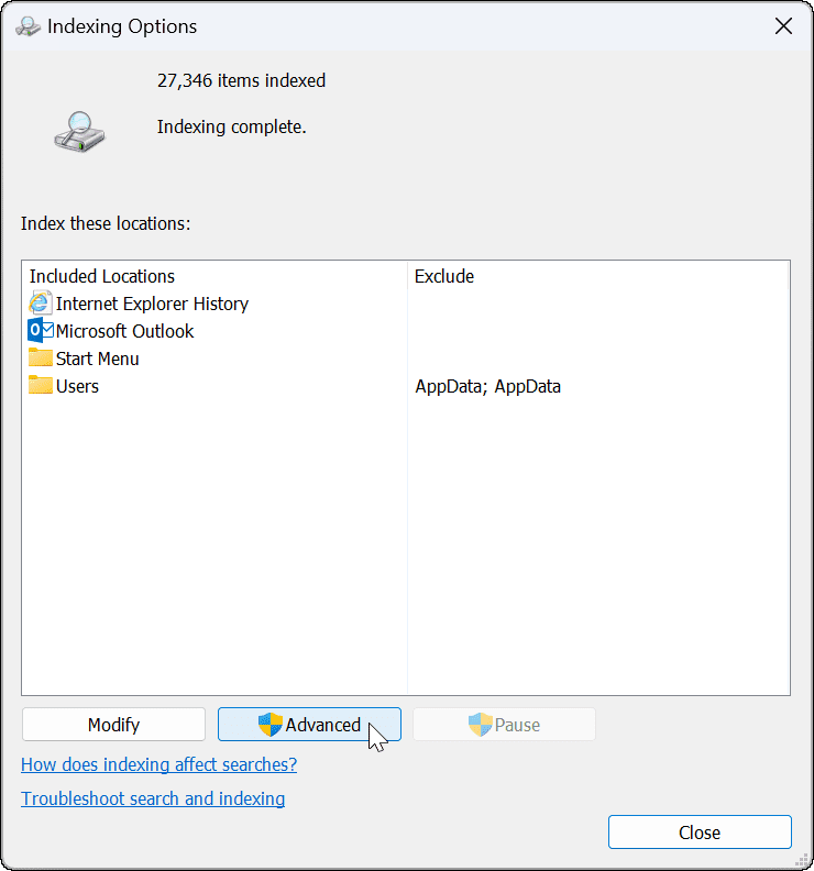 Windows 11 Outlooki otsing ei tööta